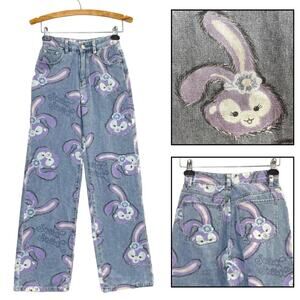 Bunny Rabbit Size M Jeans Wide Leg Flare High Waist Kawaii Bunny Anime Pastel